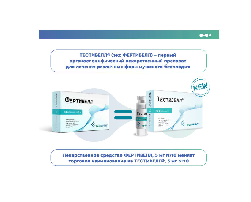 Лекарственное средство ФЕРТИВЕЛЛ, 5 мг №10 меняет торговое наименование на ТЕСТИВЕЛЛ®, 5 мг №10.